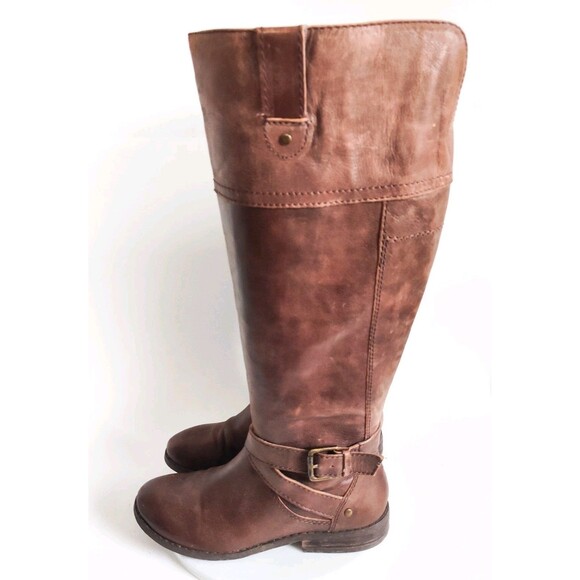 Marc Fisher Knee High Tall Riding Boots Size 5 Brown Vegan Faux Leather Preppy - Picture 6 of 15